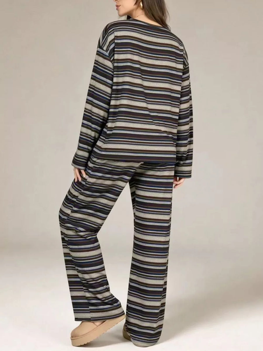 Brown pajama set with wide-leg and long sleeve