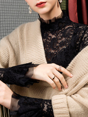 blouse in Black with floral, paisley and lace