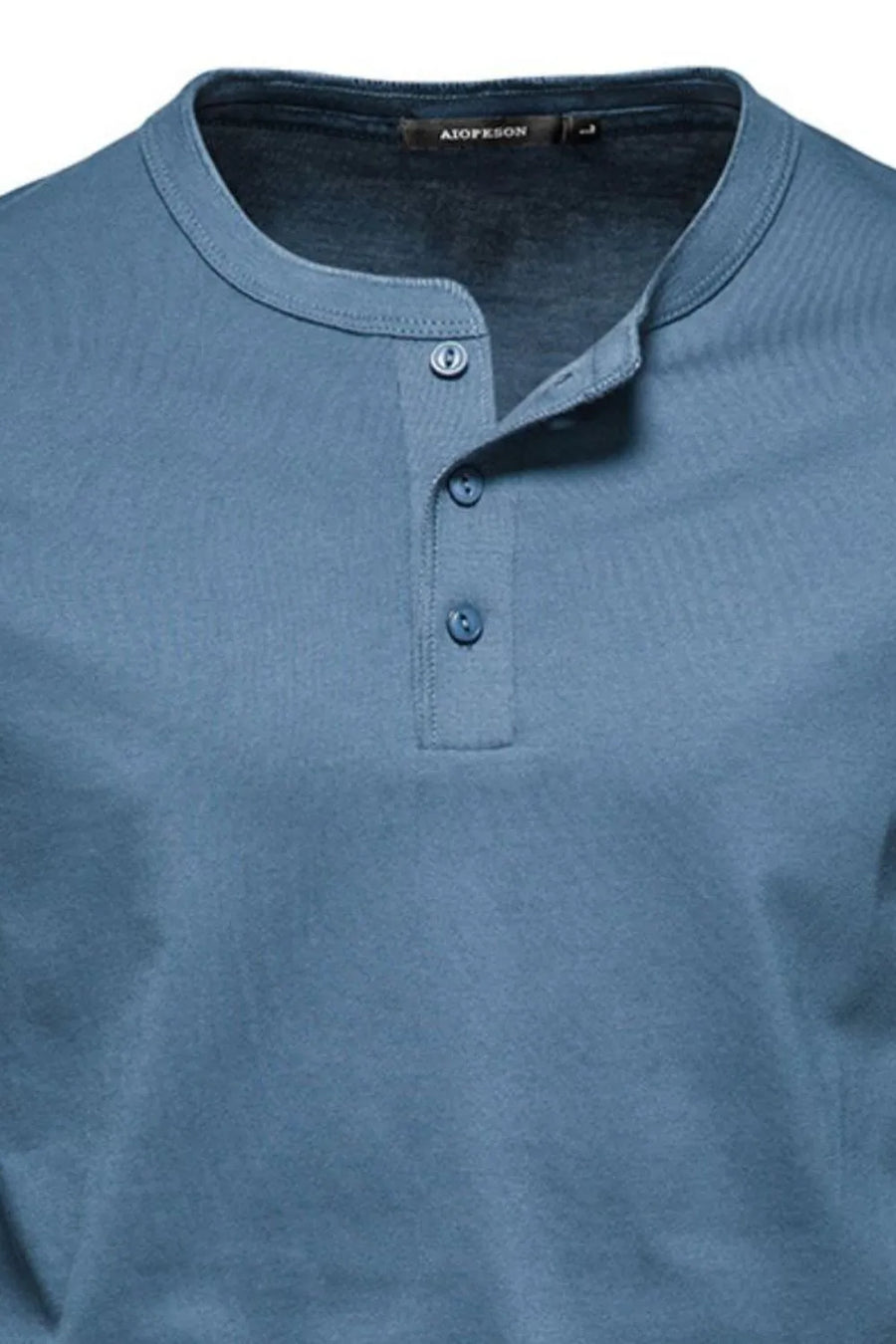 Peacock Blue Henley Knit Long Sleeve Tee with button placket