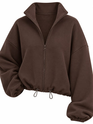 Caramel windbreaker with cropped and zip-front