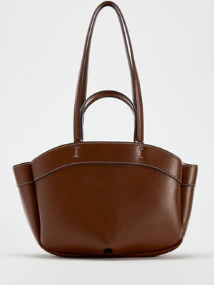 Large PU Leather Tote Bag in brown with top handles