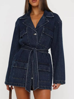 95%cotton, 5%spandex Care instructions: Machine wash cold denim jacket in Dark Blue with relaxed silhouette