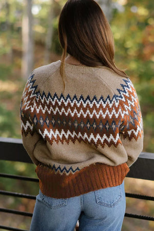 Taupe pullover sweater with hip-length and pullover