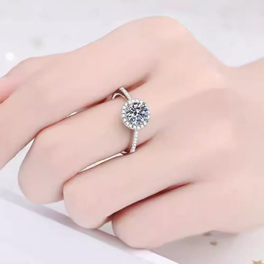 2 Carat Moissanite 925 Sterling Silver Ring in clear with halo setting