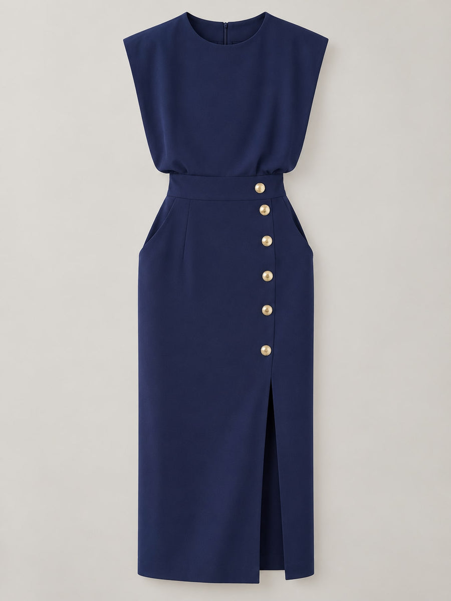 Light Blue bodycon midi dress with round neck