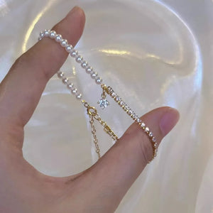 Synthetic Pearl,18K Gold-Plated,Zircon Care instructions: Avoid wearing during e bracelet in clear with fitted silhouette