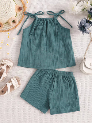 Children's Textured Cami And Shorts Set in Sea Blue, view 12
