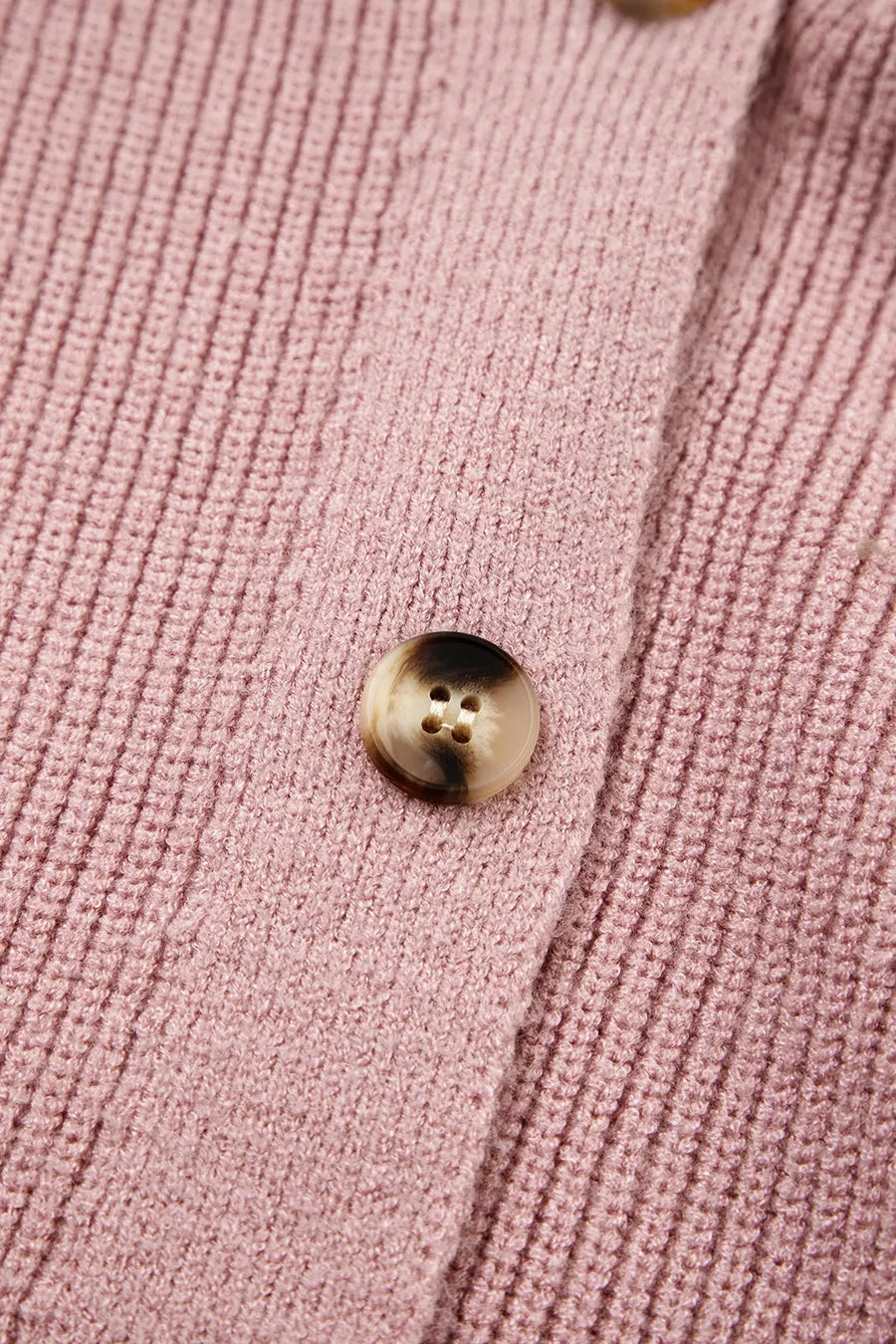 Button-down V-neck Ribbed Top in Dusty Pink with buttoned