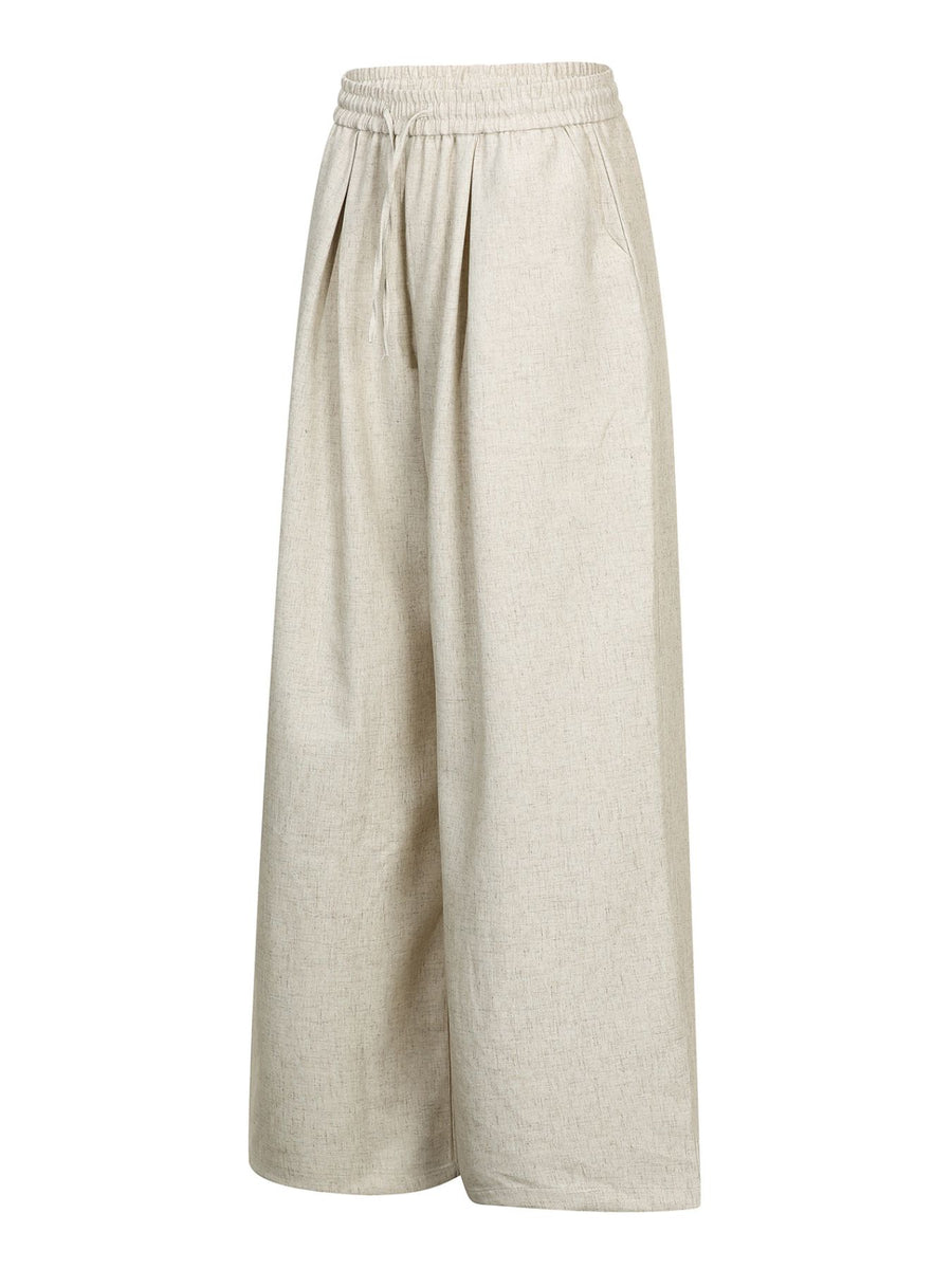 wide-leg pants in Black with drawstring waist and full-length