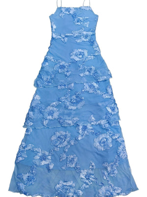 sky blue maxi dress with embroidered and spaghetti strap