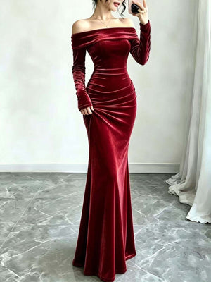 Sky Blue formal gown with ruched and long sleeve