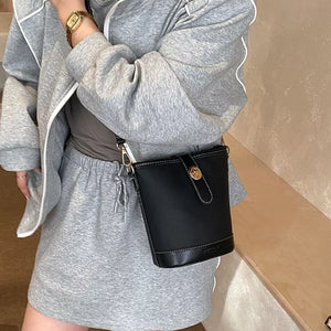 Black with Bucket Leather Crossbody Bag in Black
