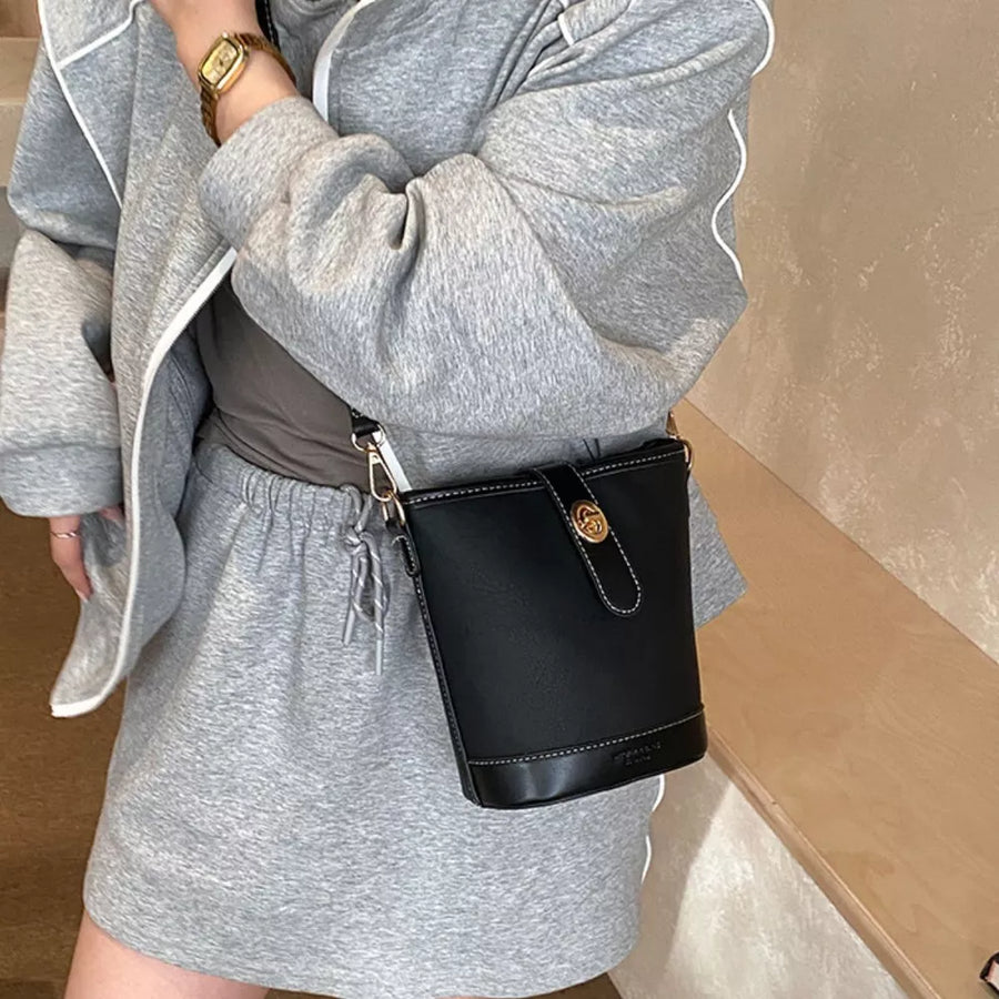 Black with Bucket Leather Crossbody Bag in Black