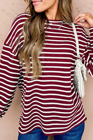 Stripe Drop Shoulder Long Sleeve Top option 5