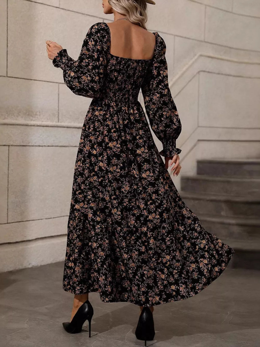 romantic midi dress in fuchsia with square neck