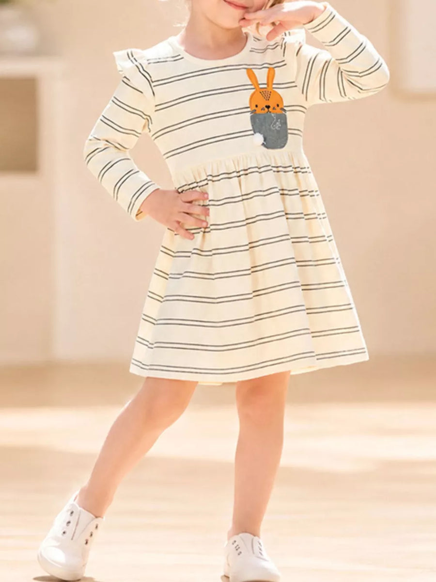 dark gray A-line dress featuring frill and striped
