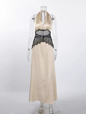 97% polyester, 3% spandex Care instructions: Machine wash cold maxi dress in black with A-line silhouette