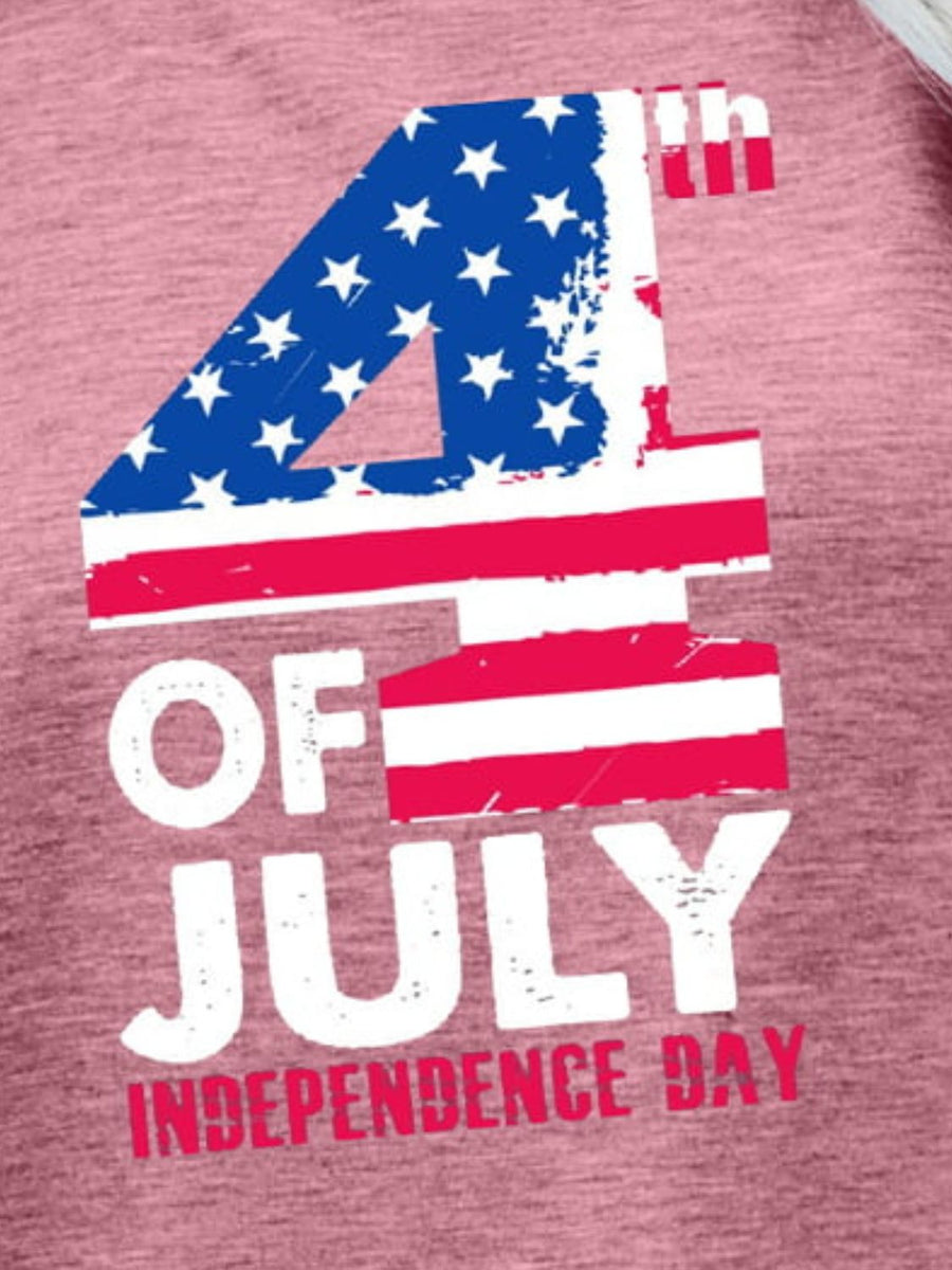 Dusty Pink graphic tee with distressed 4th of July Independence Day print.