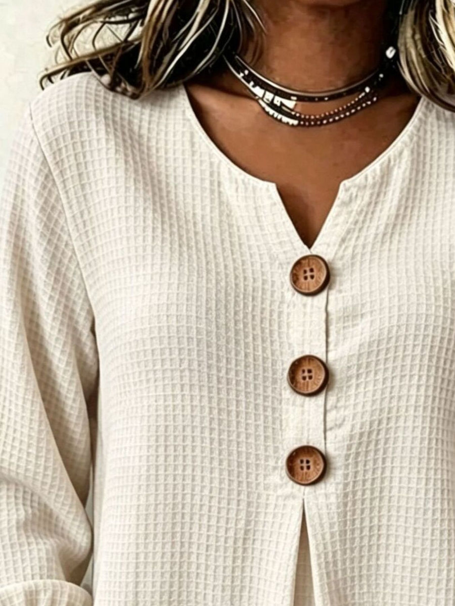 blouse in Mustard with waffle knit and waffle-knit
