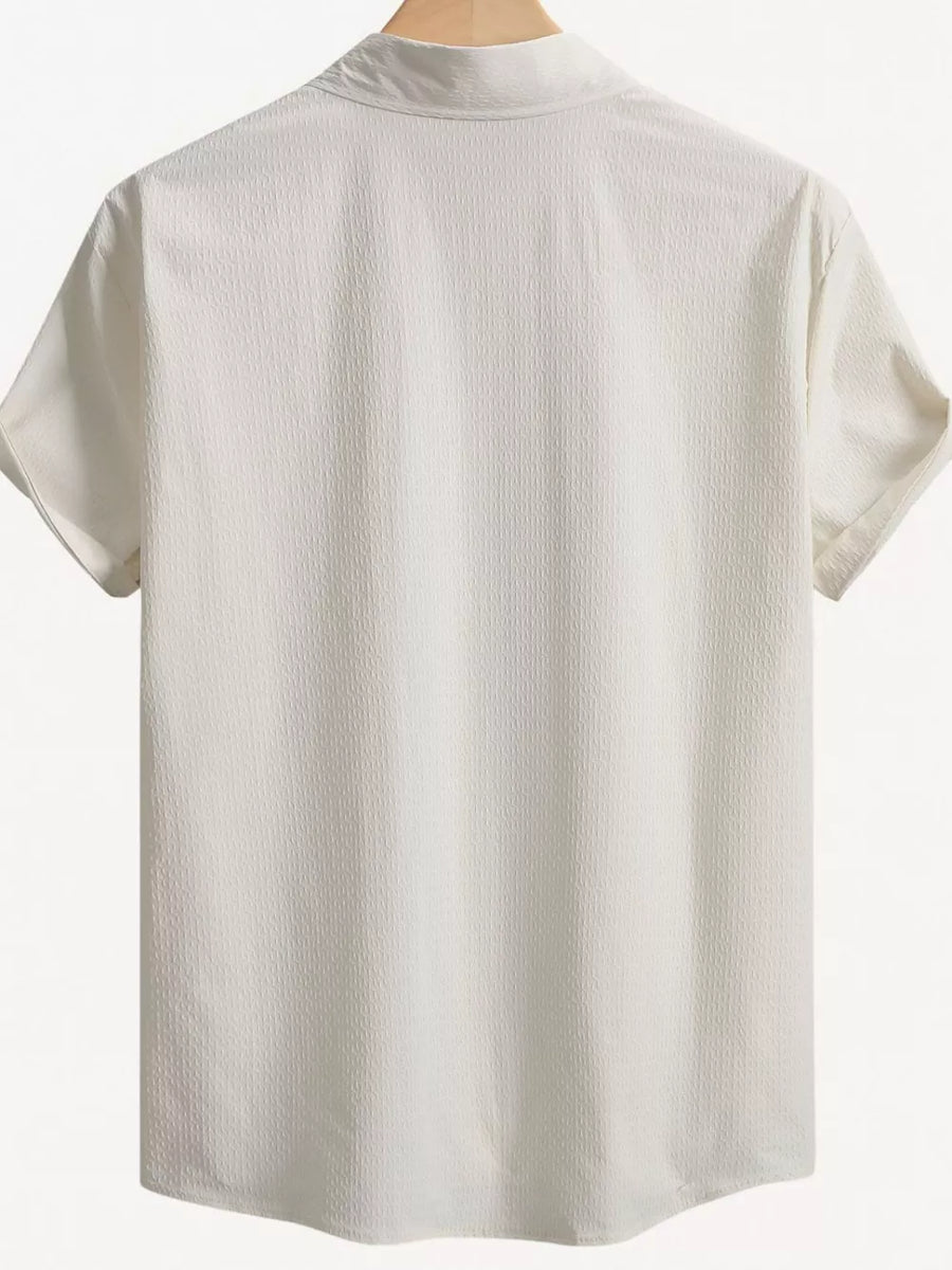 Off-white textured cotton short sleeve Cuban collar casual shirt