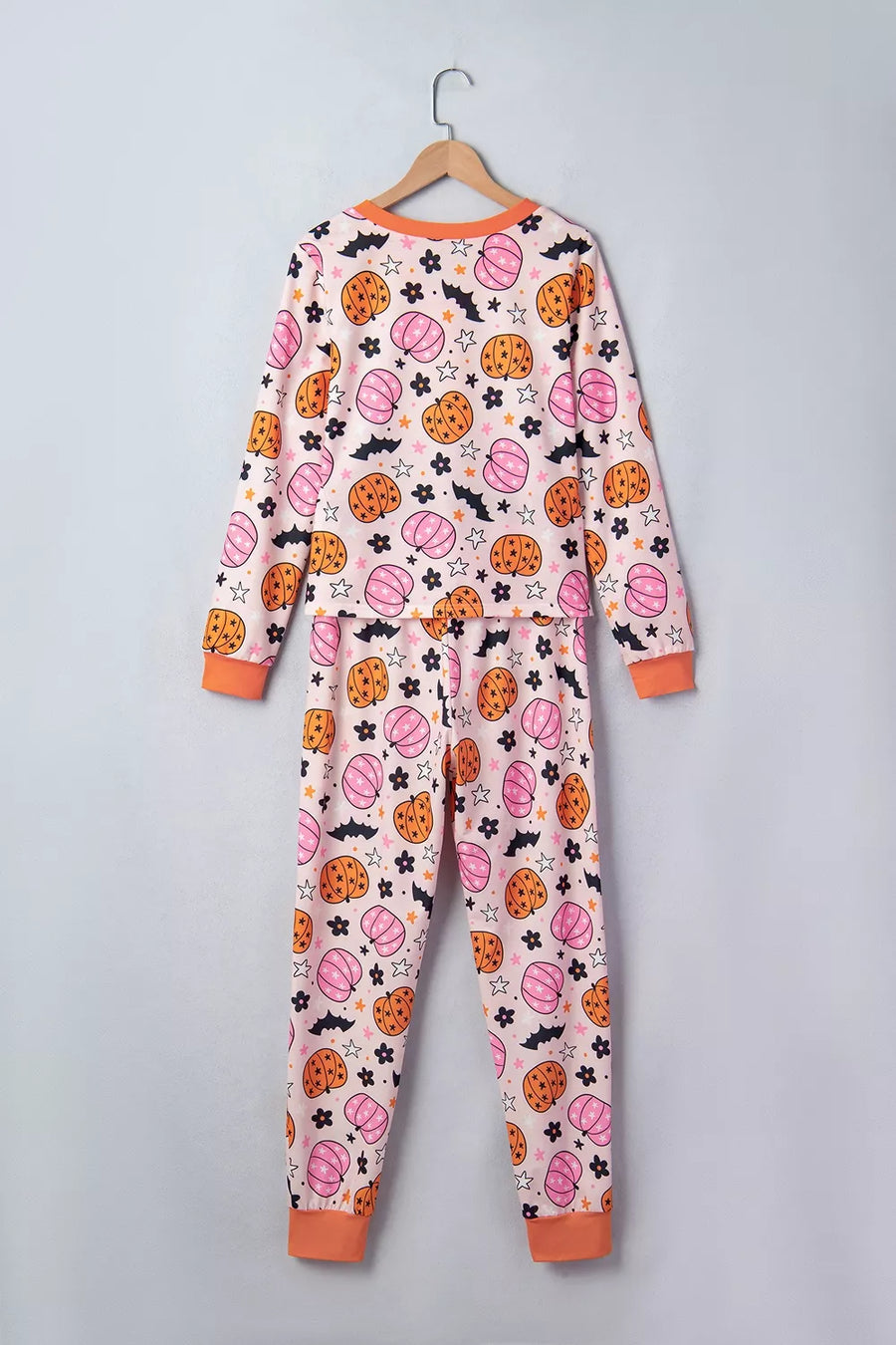 orange pajama set with ribbed cuffs and long sleeve