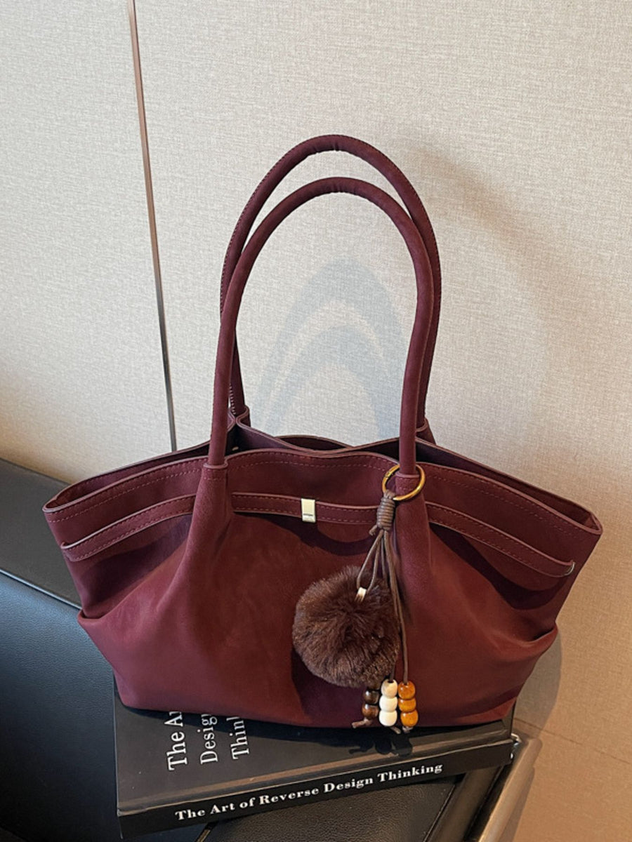 PU Leather Imported Size & tote in Wine Red with boxy silhouette