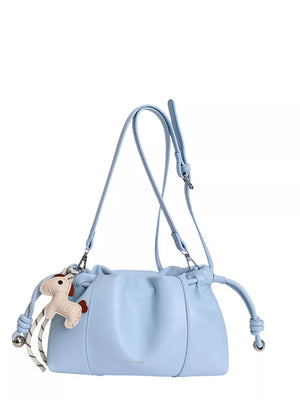 Drawstring Leather Crossbody Bag in Black