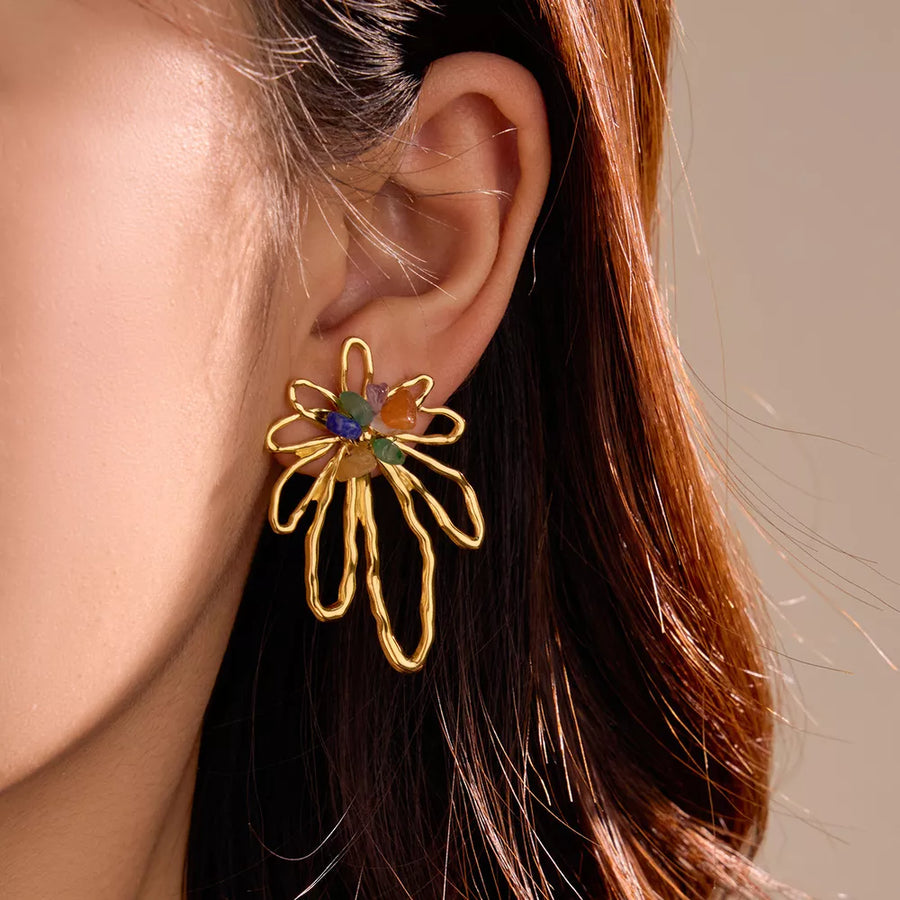 Gold earrings with dangle and ear wire