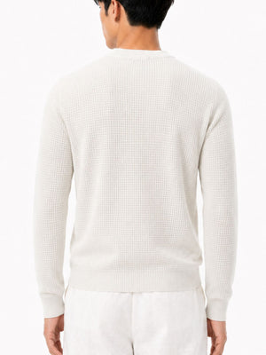 pullover sweater in Blue with waffle-knit and hip-length
