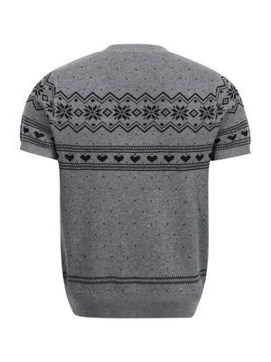 Men's Short-sleeve Fair Isle Knit Top in Grey