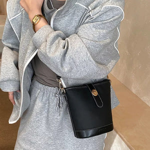 Black Bucket Leather Crossbody Bag