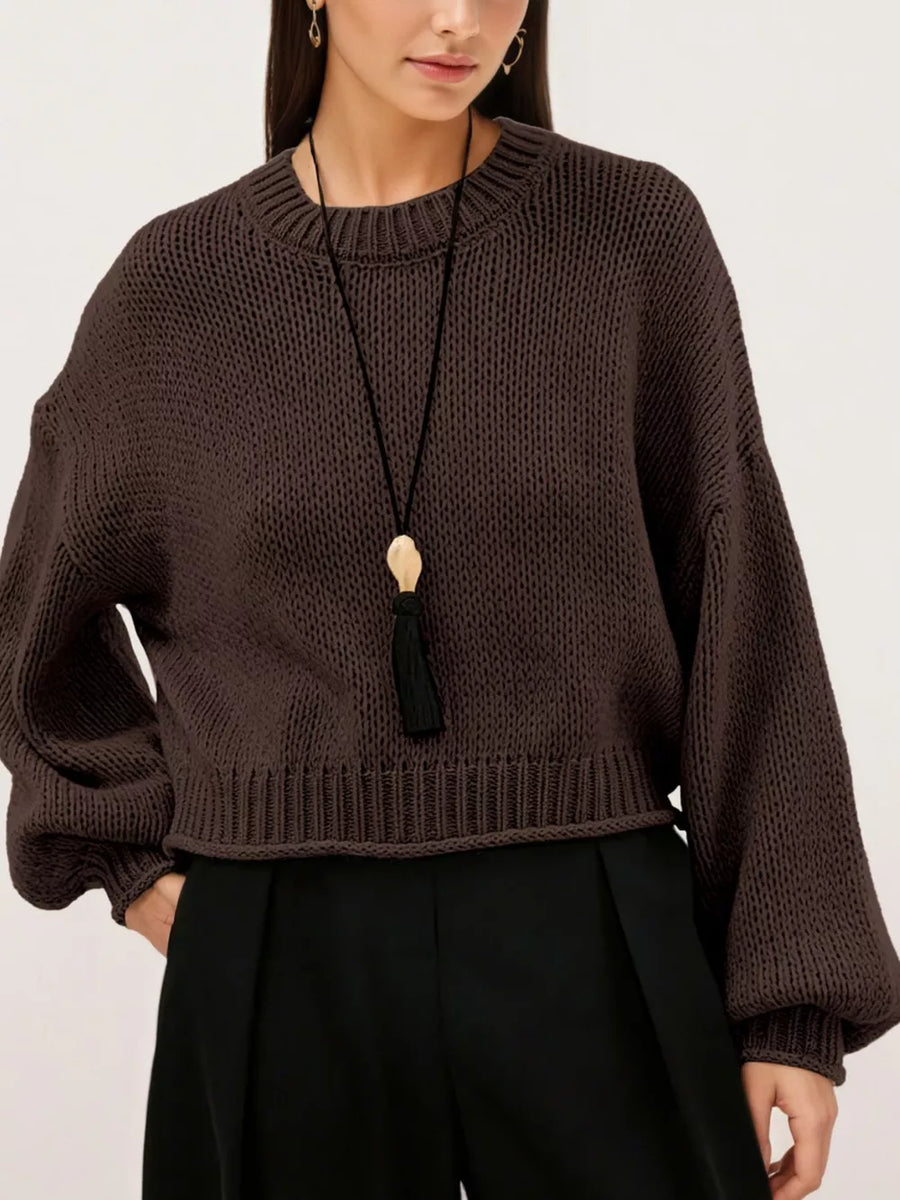 Burgundy oversized pullover sweater with crew neck