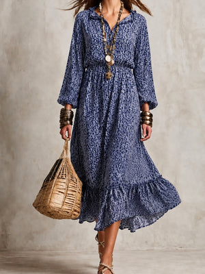 navy blue midi dress with midi and half-button