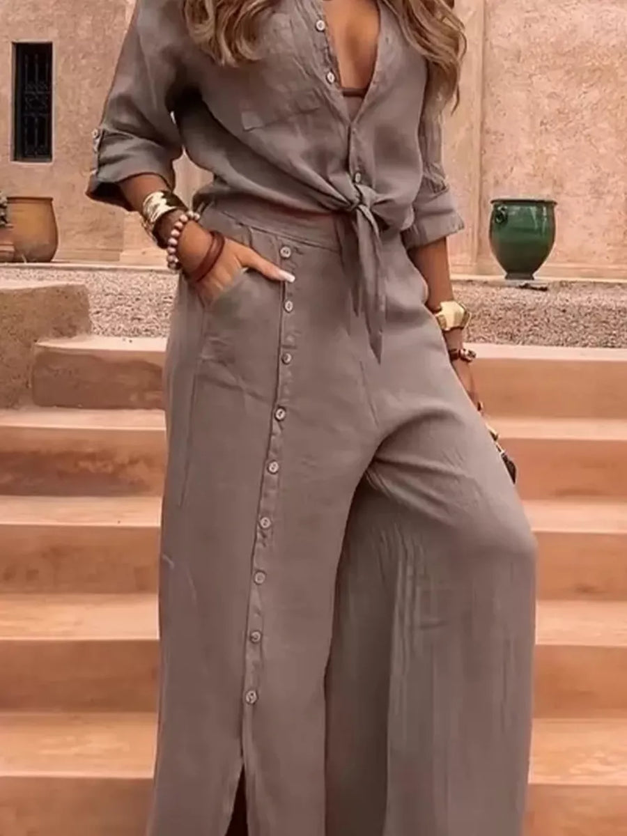 Apricot button-up shirt with cropped and button-front
