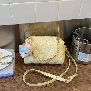 Yellow Quilted Chain Strap Crossbody Bag