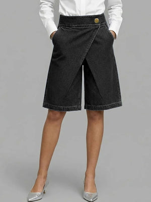 Navy denim shorts with bermuda and wrap