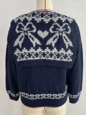 Scarf Detail Dropped Shoulder Sweater in Navy Blue with dropped shoulder