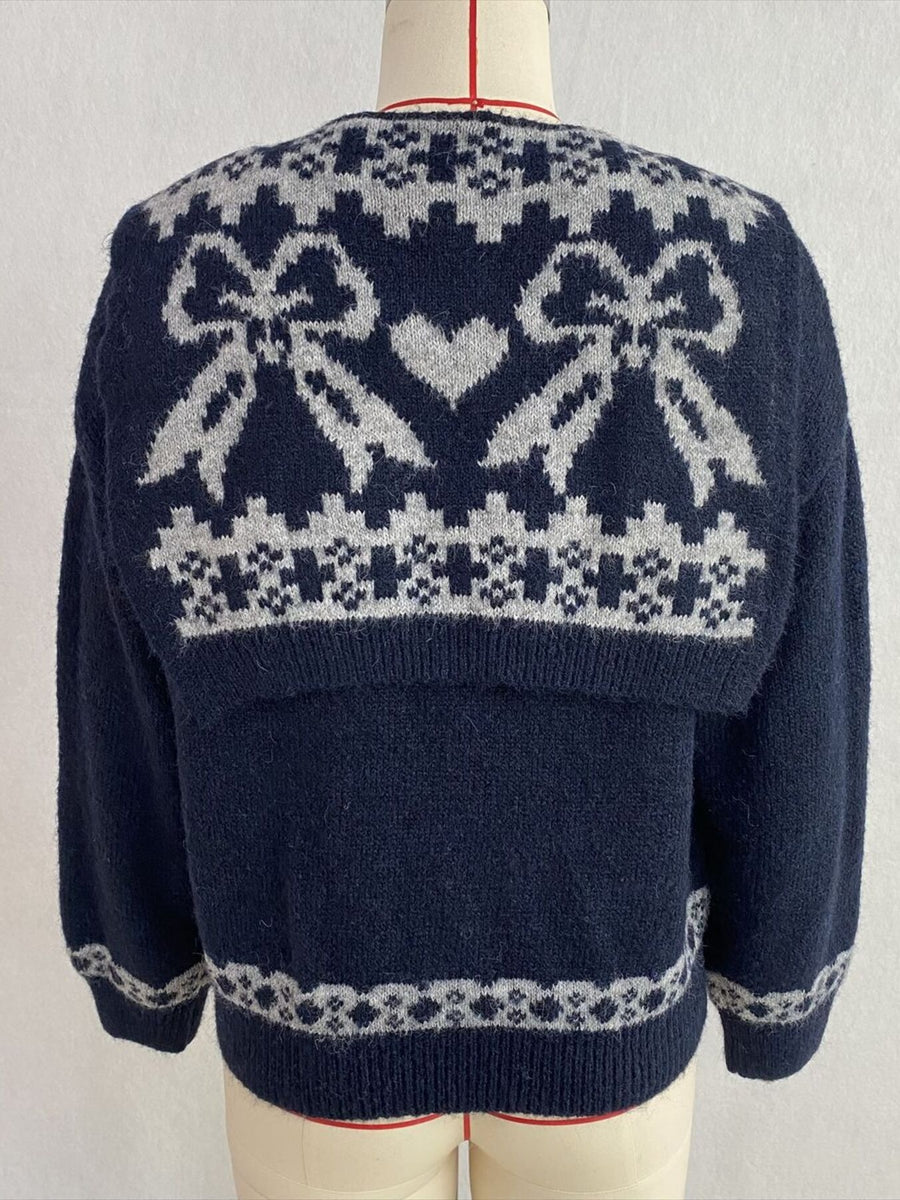 Scarf Detail Dropped Shoulder Sweater in Navy Blue with dropped shoulder