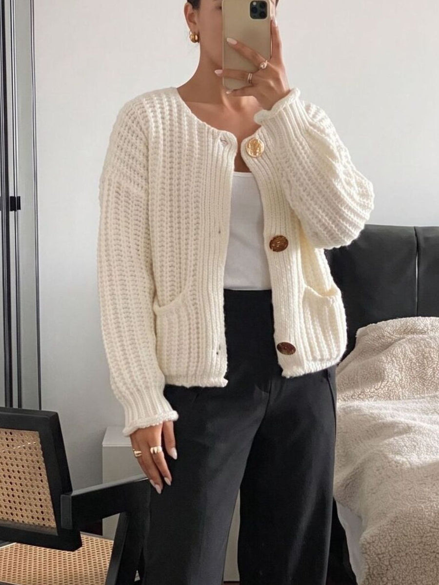 Black cardigan with pocketed and long sleeve