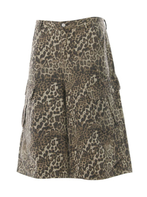 dark brown capris featuring pocketed and leopard-print