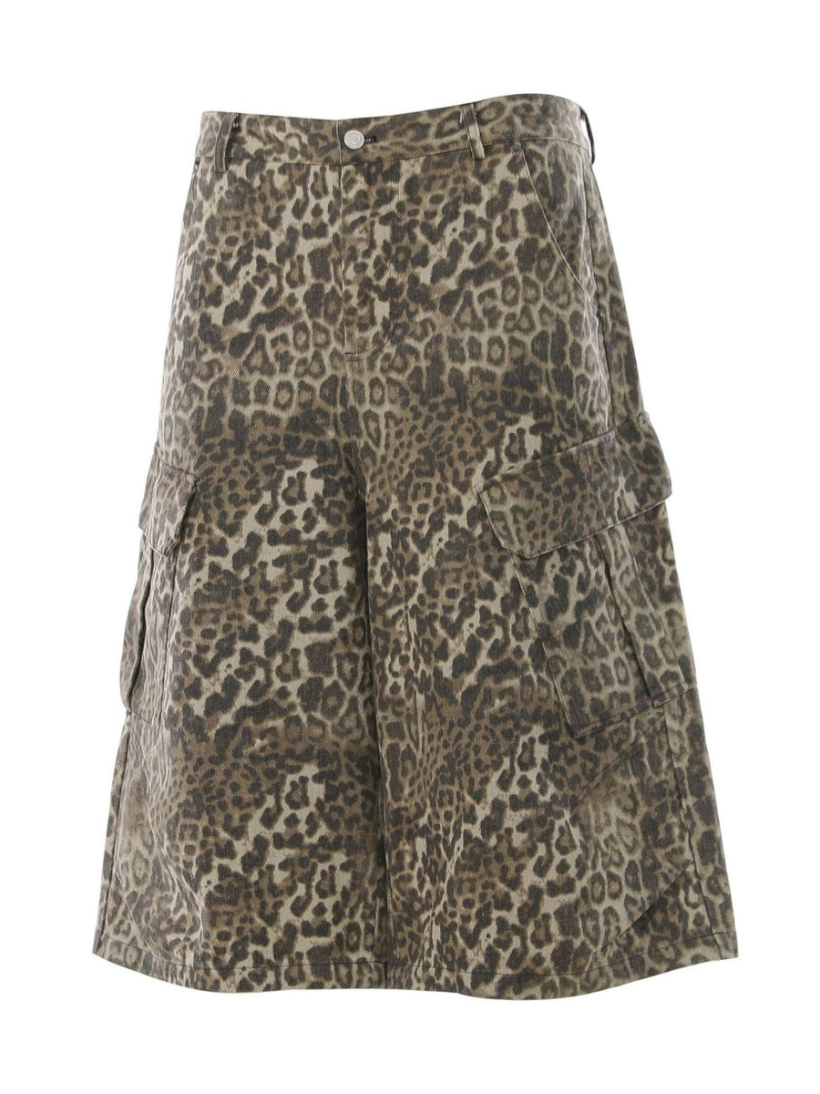 dark brown capris featuring pocketed and leopard-print