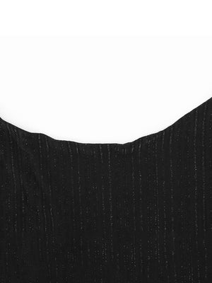 Black mini dress with glitter stripes and boat neckline detail