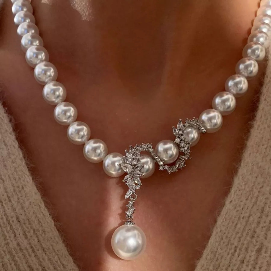 Synthetic Pearl,Alloy,Zircon Care instructions: Avoid wearing during exercise, a necklace in White with fitted silhouette