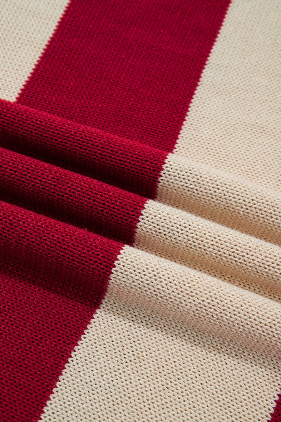 Stripe Ribbed Trim High Neck Pullover Sweater in Burgundy with ribbed trim