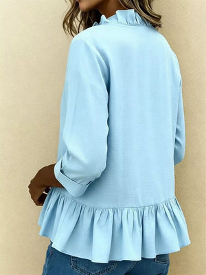 Pink blouse with peplum and 3/4 sleeve