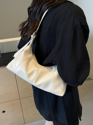 Small Zip PU Leather Shoulder Bag in Silver with zipper closure