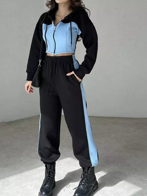 black tracksuit with color-block and hooded