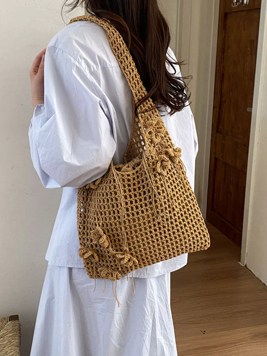 Khaki handbag with medium and drawstring