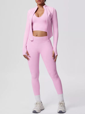 active set in Cerise with v-neck and long sleeve
