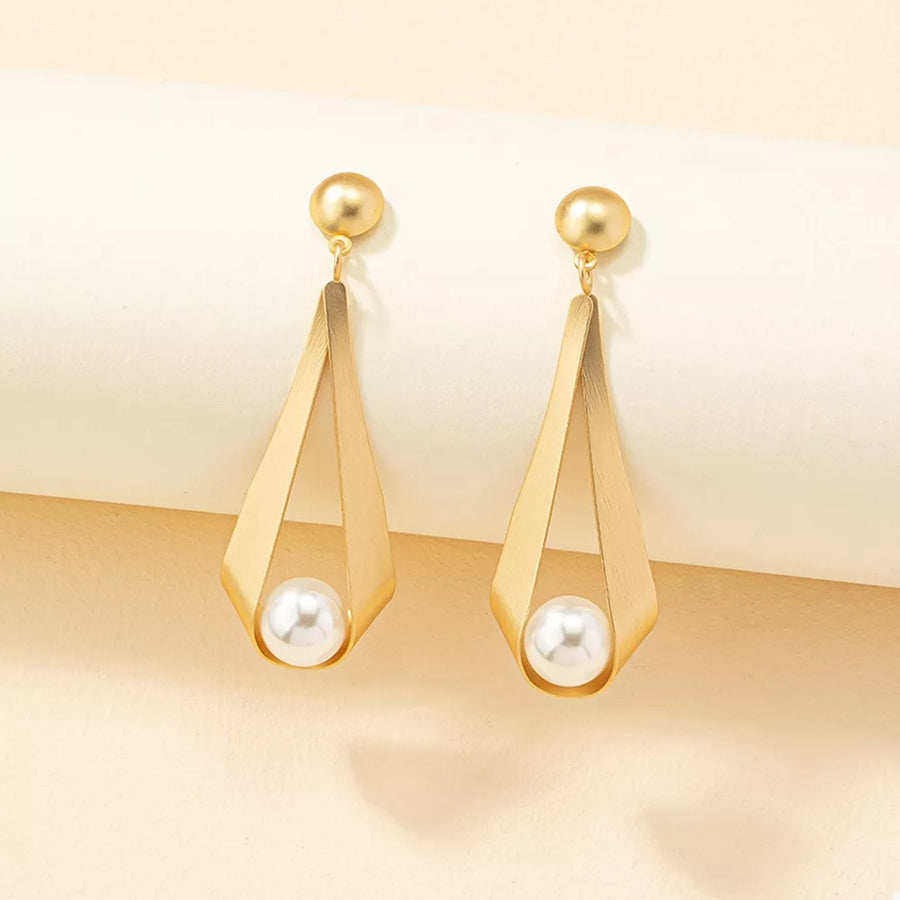 Synthetic Pearl,18K Gold-Plated,Alloy Care instructions: Avoid wearing during ex earrings in white with geometric silhouette